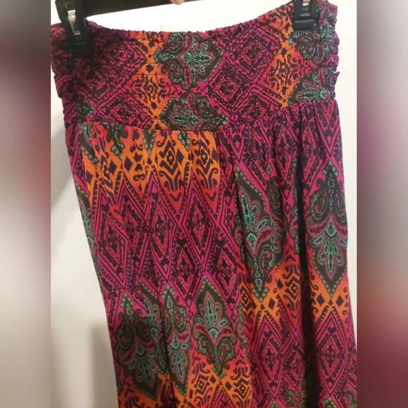 Y2K Xhiliration Strapless Maxi dress Pink Orange abstract Beach Bohemian Large - Picture 6 of 9